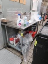 stainless table w/ backsplash & undershelf, on casters