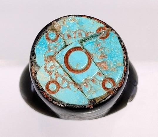 Pre-Columbian Mayan Obsidian and Turquoise Labret