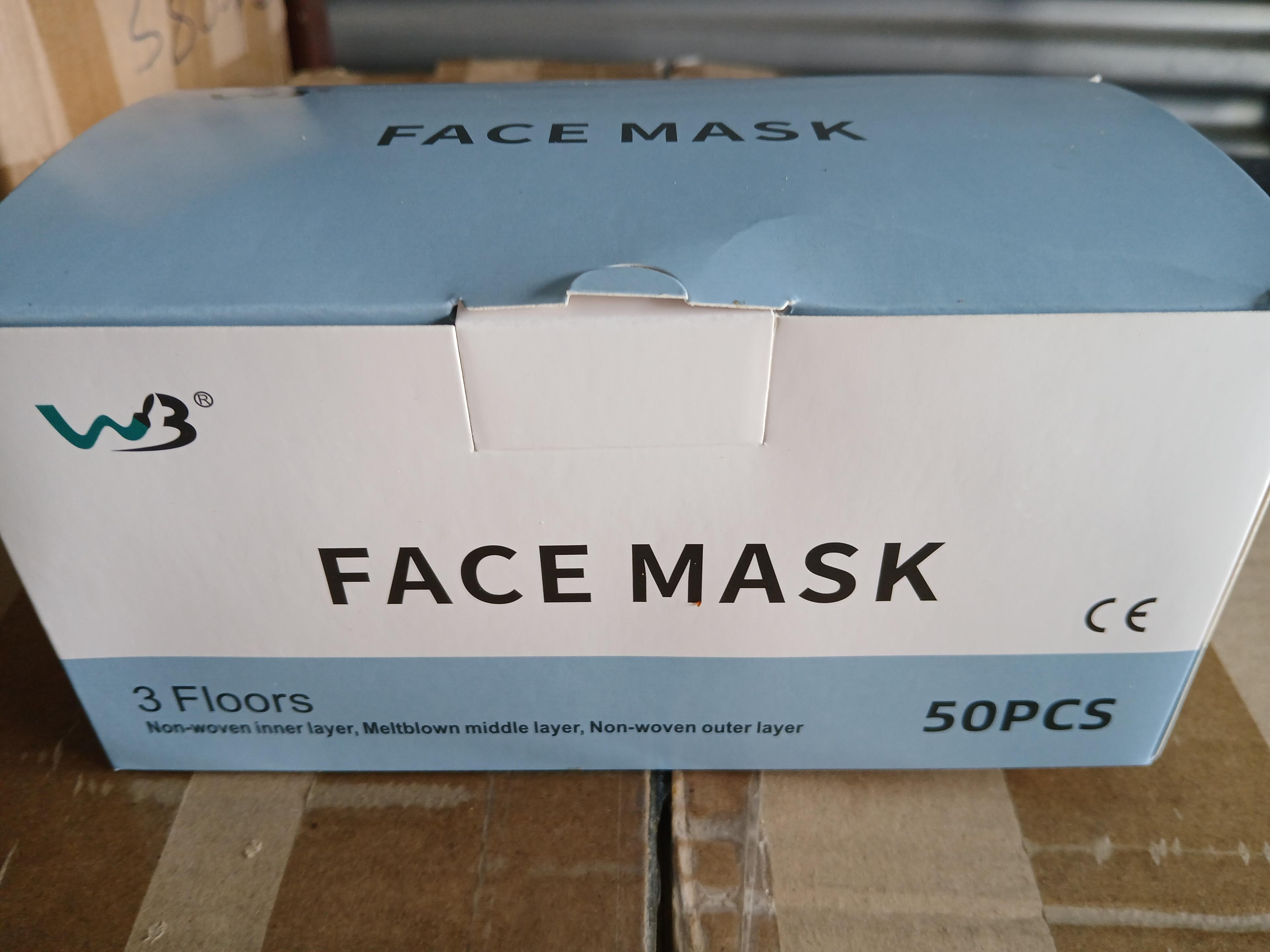 W3 3 FLOORS Face Mask W/ Non-Woven Inner Layer and melt blown middle layer, Non woven outer layer. T