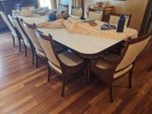 12' Wood Dining Table with Protective Panels, (8) Armless and (2) Captain Chairs