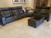 11' x 9' L Shaped Reclining Leather Sofa Set with Ottoman