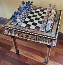 25" x 25" Chess Table with Complete Hand Carved and Painted Chess Pieces