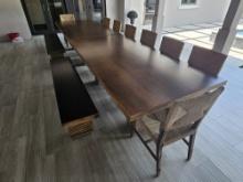 92" x 45" Outdoor Wood Dining Table with (4) Rope and Wood Chairs and 80" Matching Bench - Could be