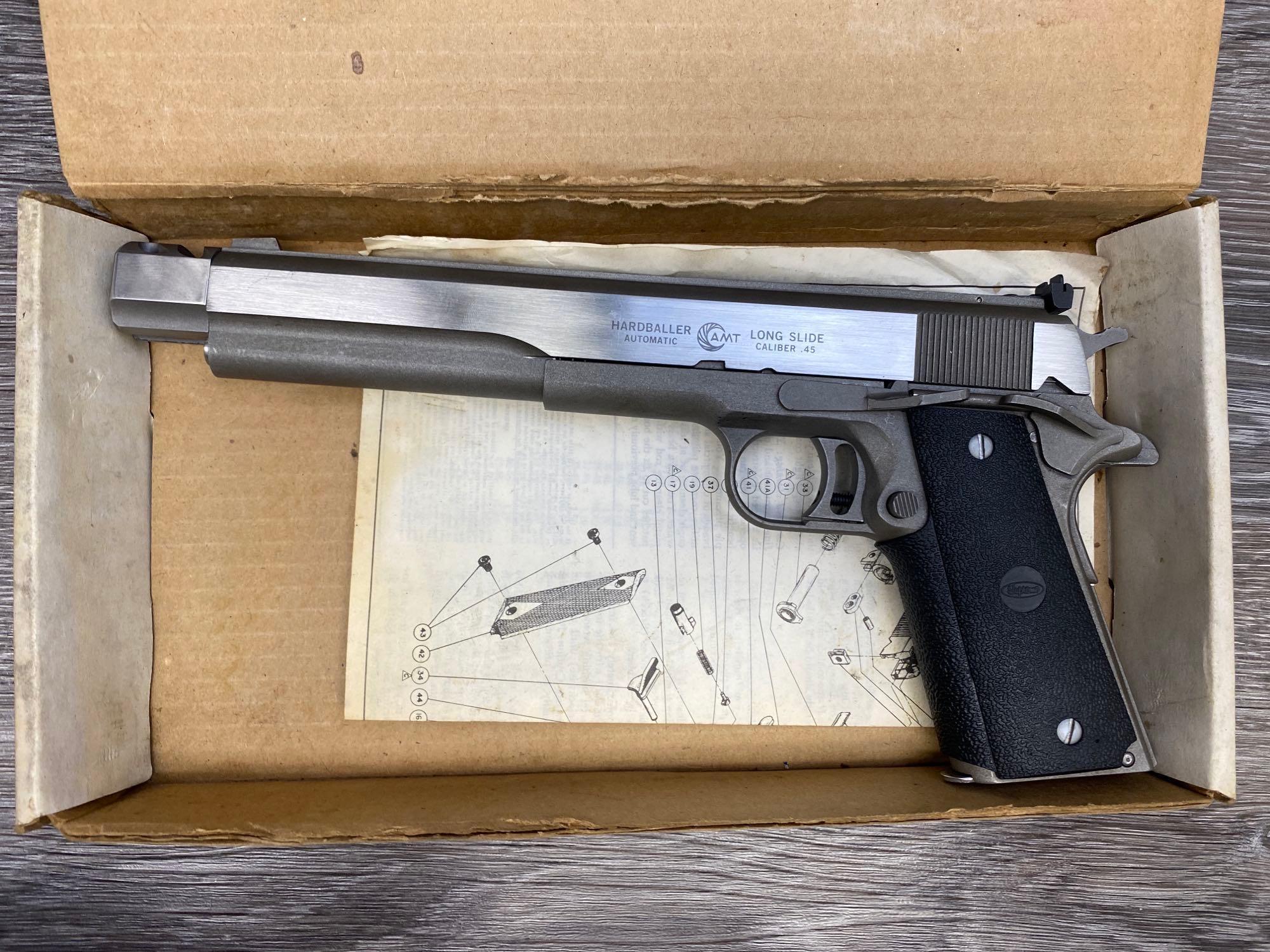 BOXED AMT HARDBALLER LONG-SLIDE STAINLESS STEEL .45 ACP CAL. SEMI-AUTO PISTOL