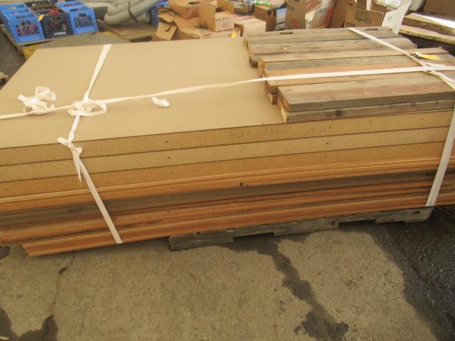 ASSORTED WOOD SHELVING BOARDS, & PALLET RACKING - APPROX (12) 10' X 4' UPRIGHTS, (20) 8' CROSS ARMS,