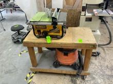 DEWALT DW745 TABLE SAW W/ROLLING WOOD WORKBENCH & RIDGID SHOP VAC