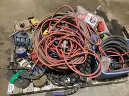 A PALLET OF, GLAD HAND AIR HOSES, BUNGEE CORDS, HOLD