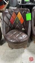 Retro Wood Barrel Vinyl Chair W/ Casters
