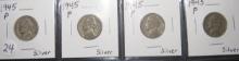 (4) 1945-P- Silver Jefferson Nickels