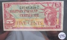 5 Cents Military Payment Certificate