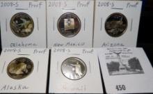 2008 S Five-piece Statehood Proof Quarter Set, all carded.