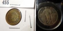 1883 Indian Head Cent & 1927 D Silver Standing Liberty Quarter.