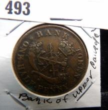 1852 Bank of Upper Canada Half-Penny Token.