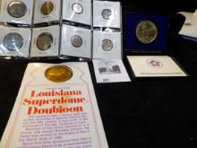 (8) carded Foreign Coins; 1975 Bicentennial Commemorative Medal; & a Limited Editon Louisiana Superd