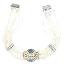 14K White & Yellow Gold Diamond & Pearl Necklace