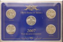 2007 STATE QUARTER 5 COIN UNC SET IN HARD PLASTIC