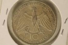 1972-F GERMAN SILVER 10 MARK UNC .3115 OZ. ASW