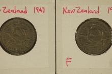 1947 & 1948 NEW ZEALAND 1 SHILLING COINS