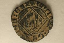 SPANISH ANCIENT COIN WITH CASTLE AND LION