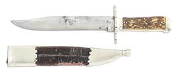 JOSEPH RODGERS & SONS STAG HANDLED BOWIE KNIFE.
