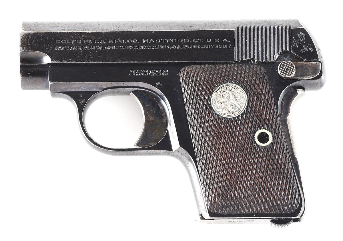 (C) COLT MODEL 1908 VEST POCKET SEMI AUTOMATIC PISTOL.