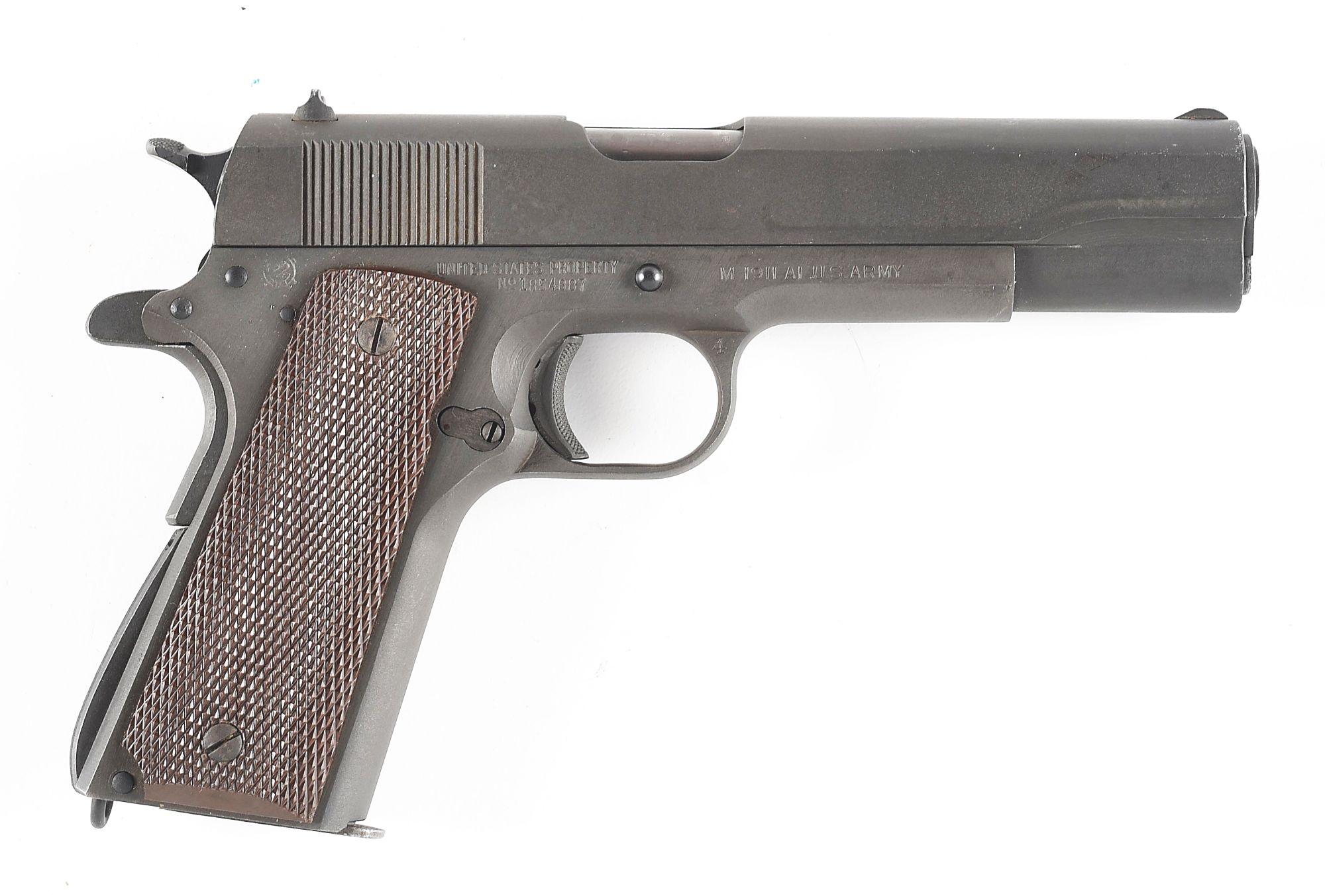 (C) ITHACA M1911 A1 SEMI-AUTOMATIC PISTOL WITH DRY BAG AND HOLSTER (1944)