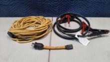 Box Lot of Jumper Cables and Power Cord