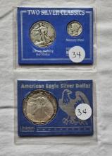 1944  Walking Half & Mercury Dime & 1997 Silver Eagle