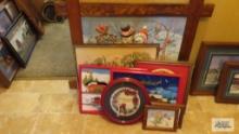 Eight framed pictures and needlework