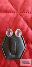 Two-toned earrings with purple stone marked 925 2.8 G (Description provided by seller)