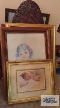 Antique frame sheet music. Wood carved wall hanging and etc