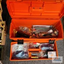 Certainium orange toolbox with fishing tackle