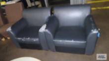 2 navy armchairs