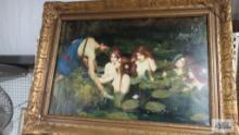 Oil on canvas painting by Hodge. Frame measures 45 in. by 33-1/2 in. This may be a copy of a