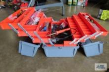 toolbox with tester, soldering guns, electrical items, etc