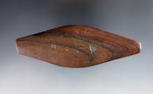 4 1/2" Expanded Center Gorget made from red and black Slate. Found in Montgomery Co., Ohio.