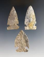 Set of 3 Intrusive Mound Points made from Coshocton Flint. Found in Ohio. Largest is 1 9/16".
