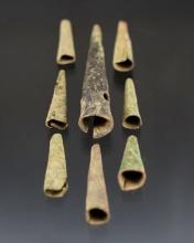 Set of 8 Conical Points, largest is 1 13/16". Recovered at the White Springs Site in Geneva, NY