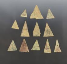 Set of 12 Kettle points found at the White Springs Site, Geneva, New York. The largest is 1 1/4".