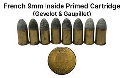 (8) French 9mm Inside Primed Cartridges by Gevelot & Gaupillet