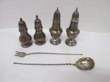Vintage Sterling Shakers and Spiral Handle Olive Fork and Pierced Bowl Spoon