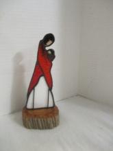 Signed Stain Glass Mother/Child Sculpture on Wood base