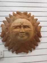 Hand Carved Wooden 3-D Sun Face
