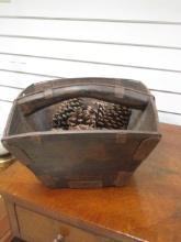 Banded Wood Box/Caddy with Natural Pine Cones