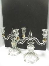 Pair of Glass Candelabras with Silverplated Accents