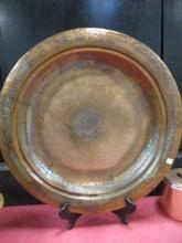 Large Decorative Hammered Copper Charger with Stand