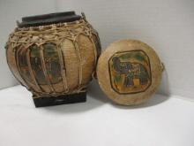 Covered Woven Lidded Basket with Elephant Motif