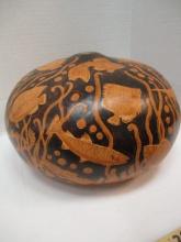Hand Carved Gourd Art with Fish Designs