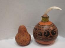 Two Hand Carved Gourd Art with Tribal Designs