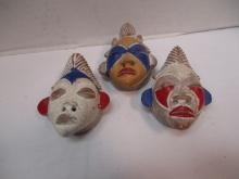 Three Handpainted Tibetan Miniature Clay Masks